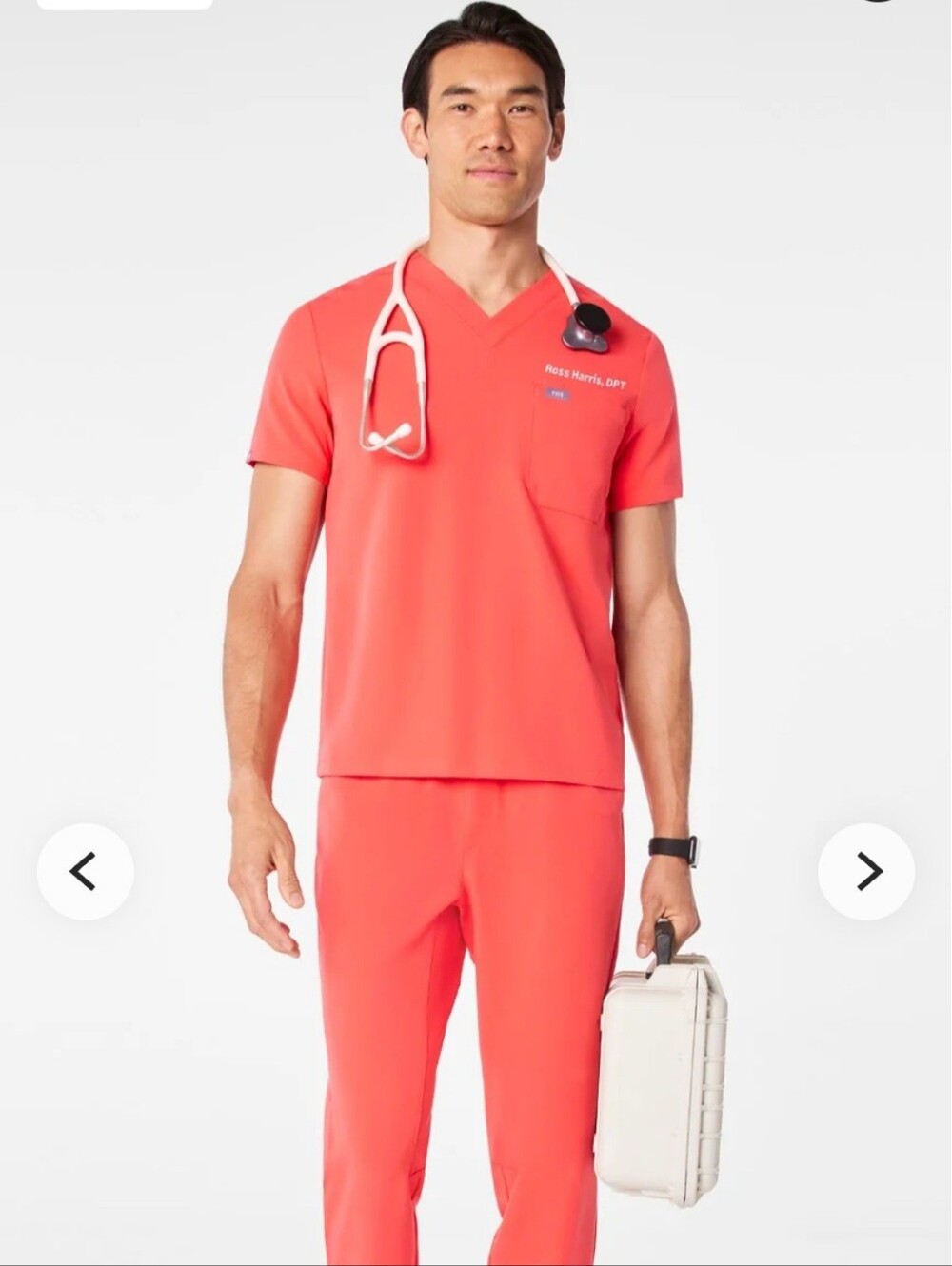 FIGS Leon Men's Coral V-Neck Medical Scrub Top - Coral size xl